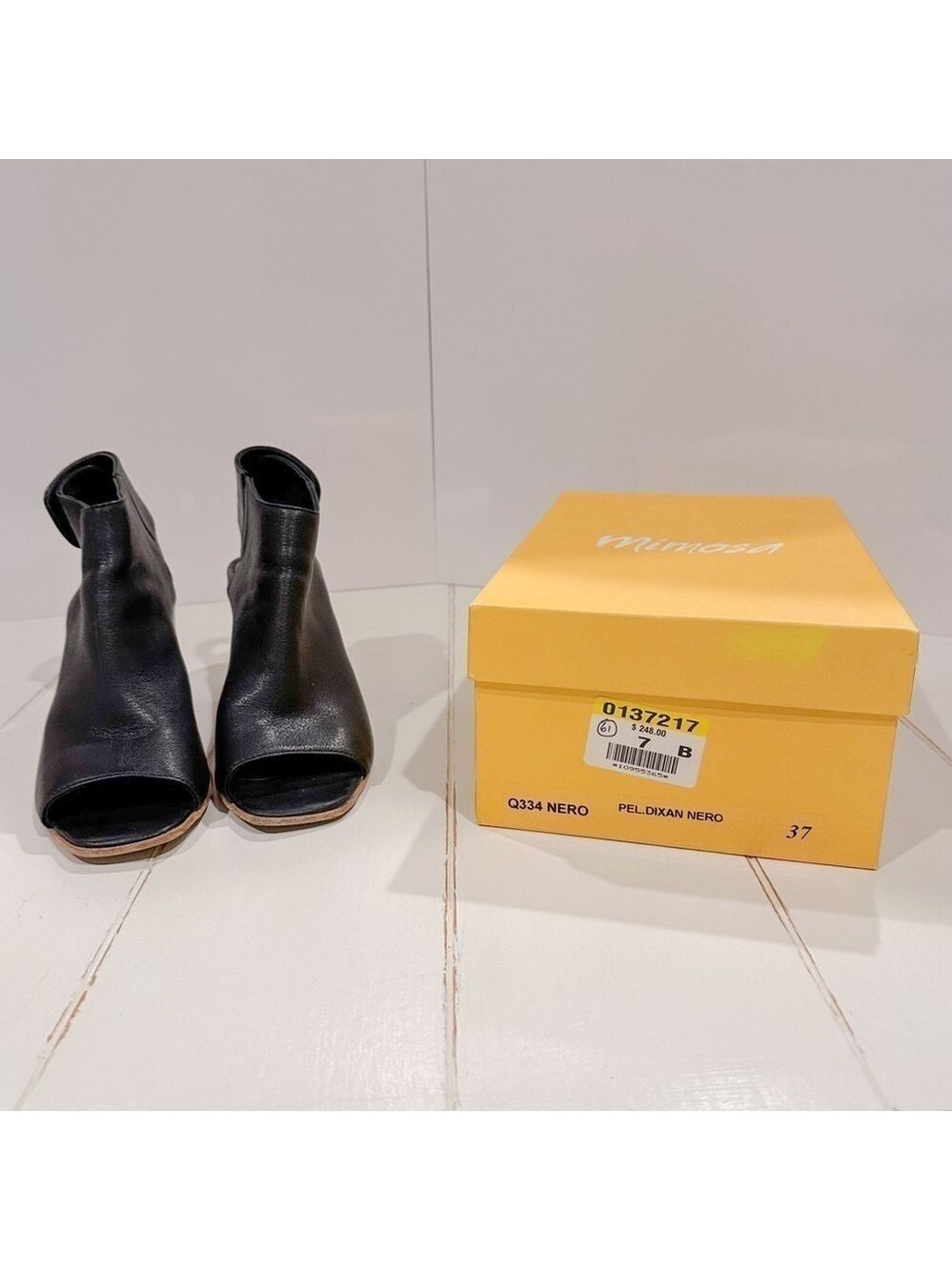 Mimosa Nero Open Toe Leather Booties – Size 37 / US 7 – With Box